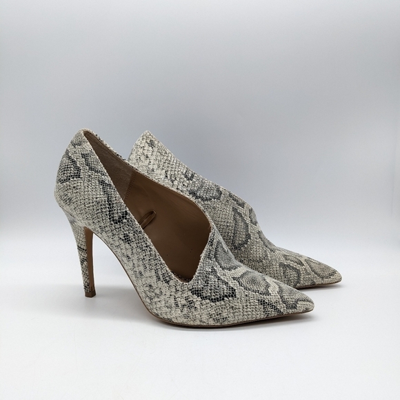 Express black & off white snake print open side stiletto heel 10 - Picture 2 of 10